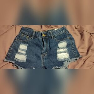 Trendy Blue Distressed Jean Shorts